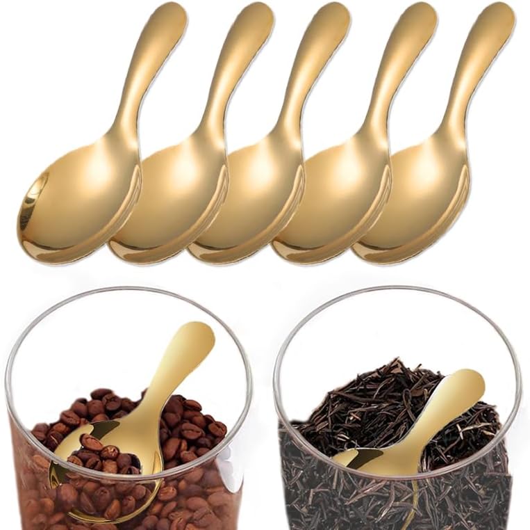 Yopolaz 5 Pack Short Handle Scoops for Canisters - Stainless Steel Small Scoops for Salt Sugar Coffee Tea Dessert (Gold) - Image 1